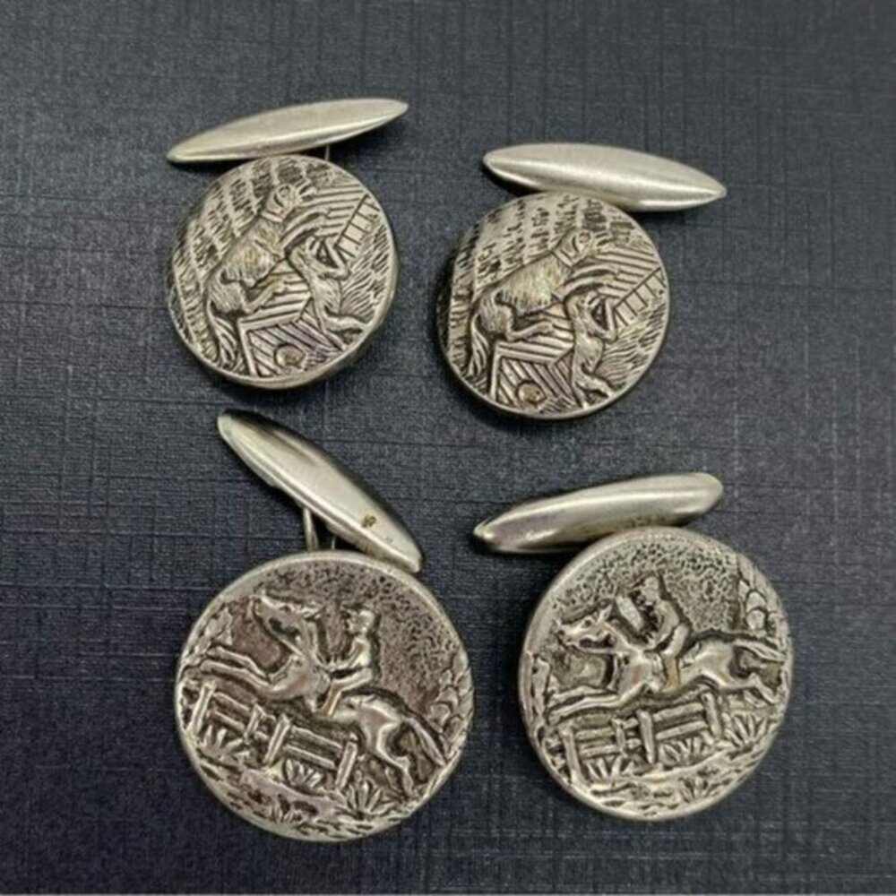 Vintage Horse Racing Equestrian and Hunting Dogs Button Style Cuff Links Lot